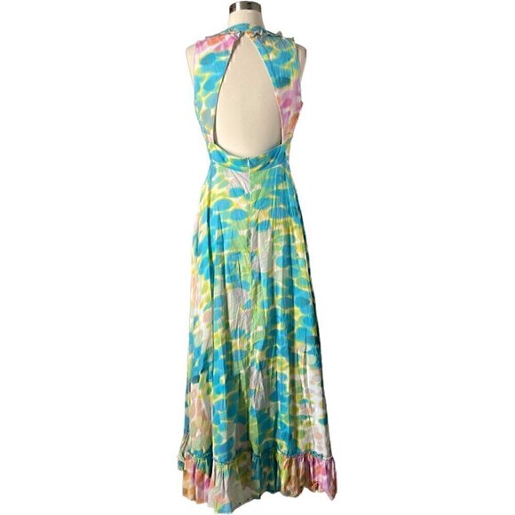 Mackenzie Mode Pastel Maxi Dress Open Back Ruffle Hem Size 2 - Picture 4 of 9